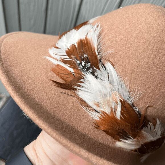 Vintage Lancaster Wool Fedora Hat Feather Trim MINT Boho Western 22" - Picture 8 of 8